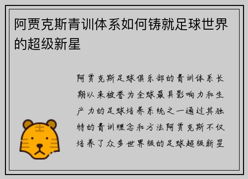 阿贾克斯青训体系如何铸就足球世界的超级新星